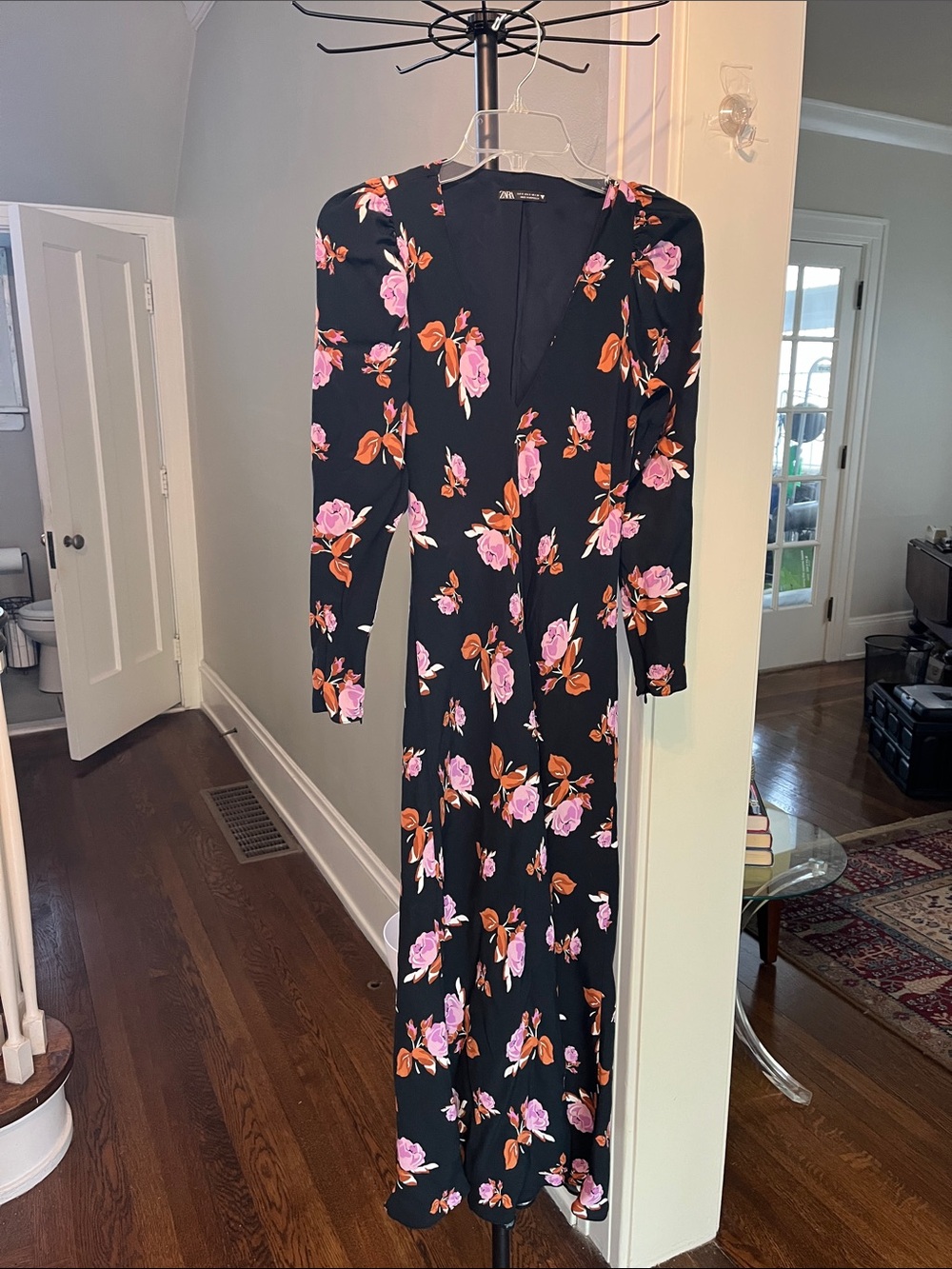NWOT Beautiful Low V Neck Black Floral Zara Maxi Dress